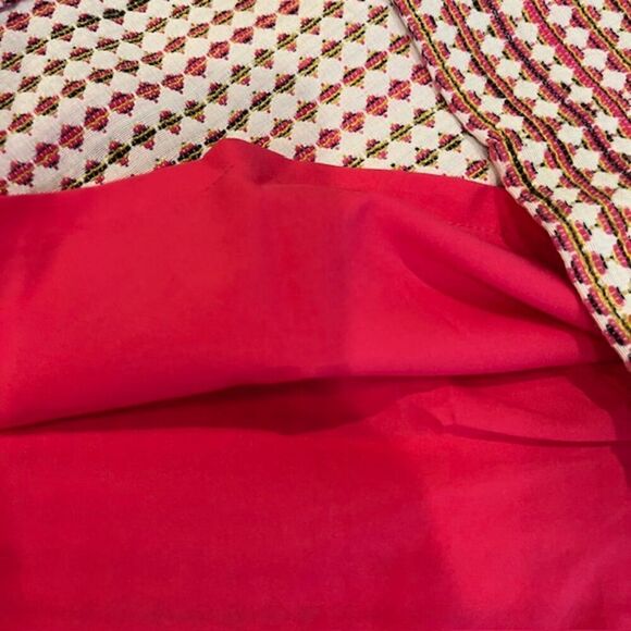 Halogen Tweed Textured Skirt Fuchsia Red Gold Abstract Lined Back Zip Size 14 - Picture 6 of 9